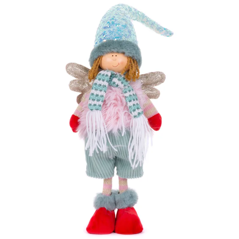 Vianočná dekorácia Anjelik chlapček s červenými topánkami, ružovo-zelený, 64 cm