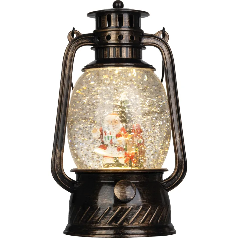 Vianočný lampáš Santa, čierny, 12×10×20,5 cm, 1× LED, 3×AA