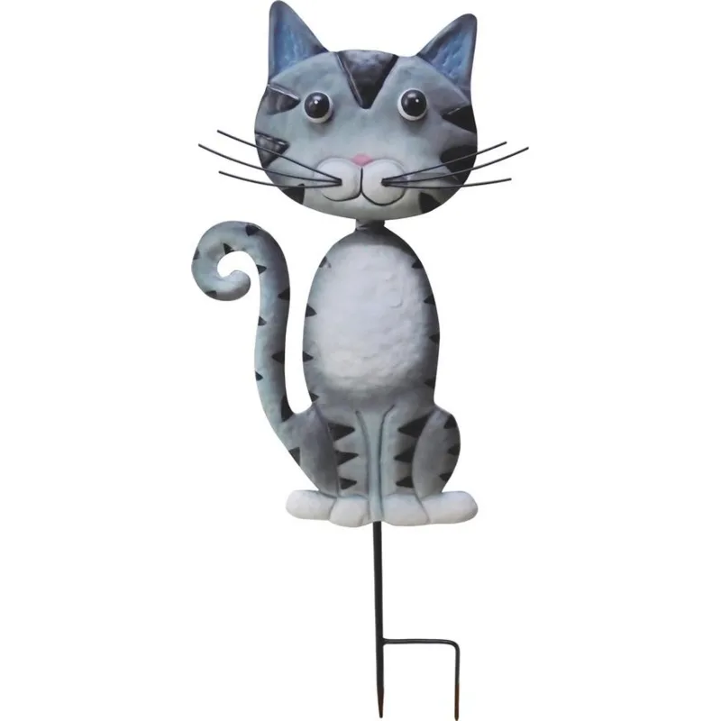 Záhradná dekorácia Mecco Mačka, plech, sivá, zapichovacia, 25,5x3,5x61 cm