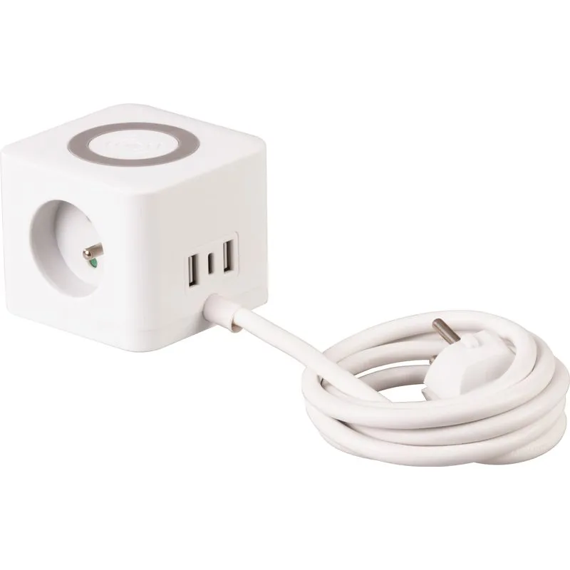 Predlžovací kábel Strend Pro, kocka, USB-C + A, bezdrôtové nabíjanie, 1,4 m