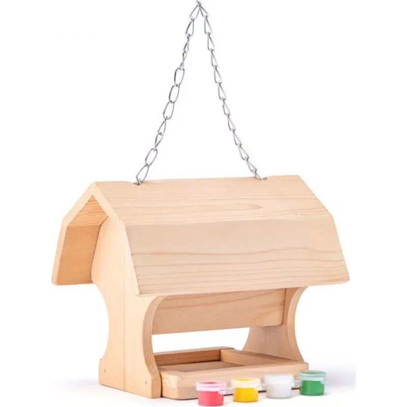 Woody Drevené kŕmidlo pre vtáky, 4 farby a štetec, 19 x 13,5 x 16 cm