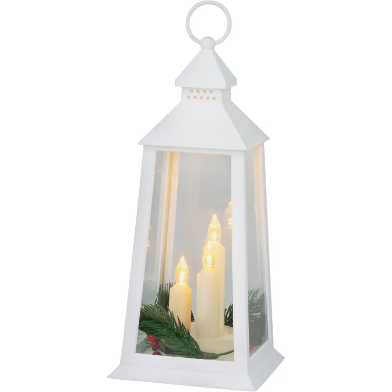 Vianočný lampáš plast, biely, 3xLED žltá, 14x14x35 cm, 3xAAA