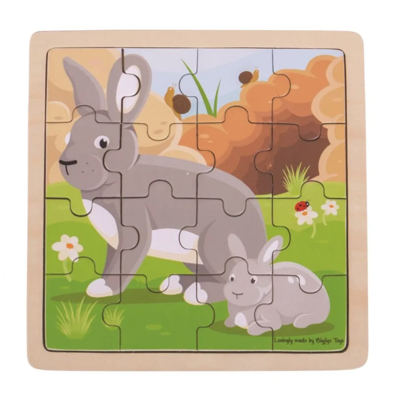 Bigjigs Toys Puzzle - Zajac so zajačikom 16 ks