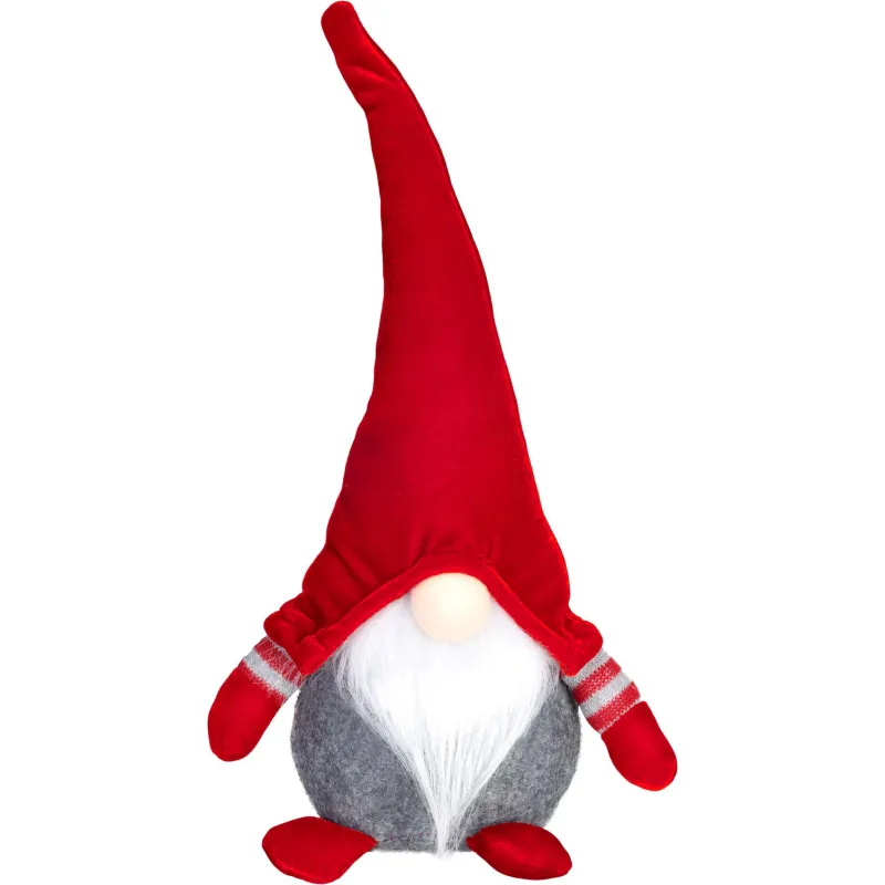 Škriatok s krátkymi nohami, látkový, červeno-sivý, 15x9x33 cm