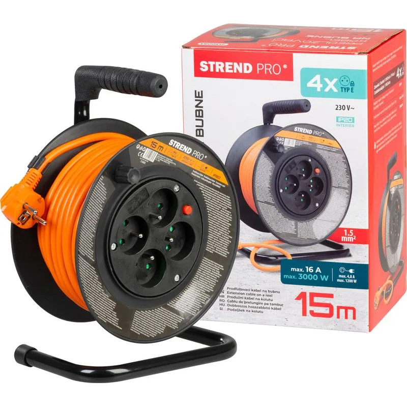 Kábel Strend Pro DG-FB04 predlžovací, L-15 m, na bubne, prierez 1,5 mm2