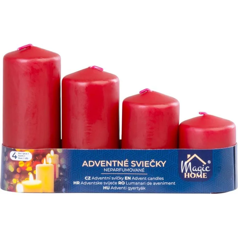 Adventné sviečky MagicHome, bordové, 4 rôzne výšky