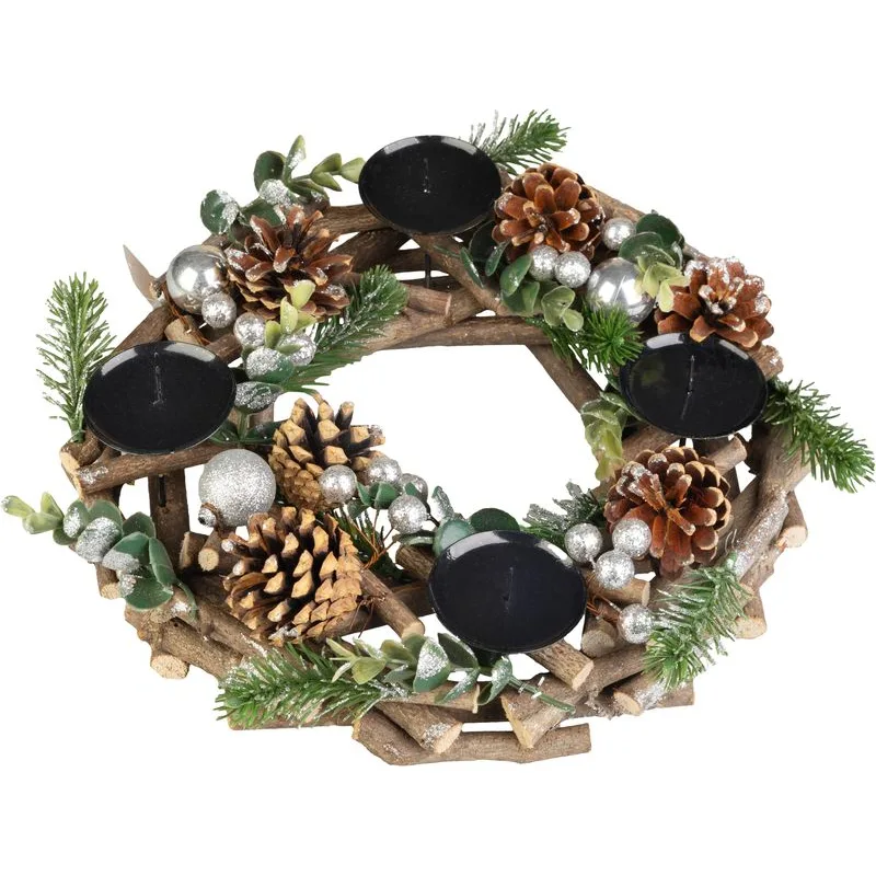 Adventný veniec MagicHome Vianoce, drevený, strieborný, 30x30x7 cm