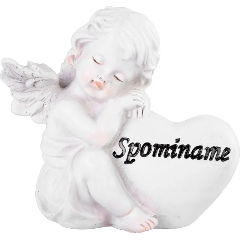 Dekorácia na hrob Anjel so srdcom, polyresin, 11x7,9x10,1 cm