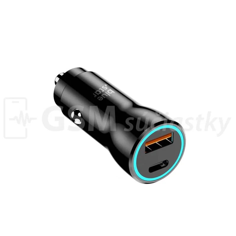 Autonabíjačka 1x USB-C, 1x USB-A, 25W, QC 3.0, čierny