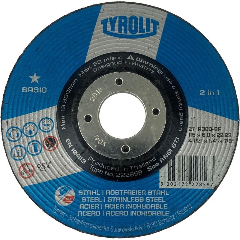 Kotúč Tyrolit 115x6,0x22,2 mm, 27, A30Q-BF, oceľ/nerez, 2in1, Basic