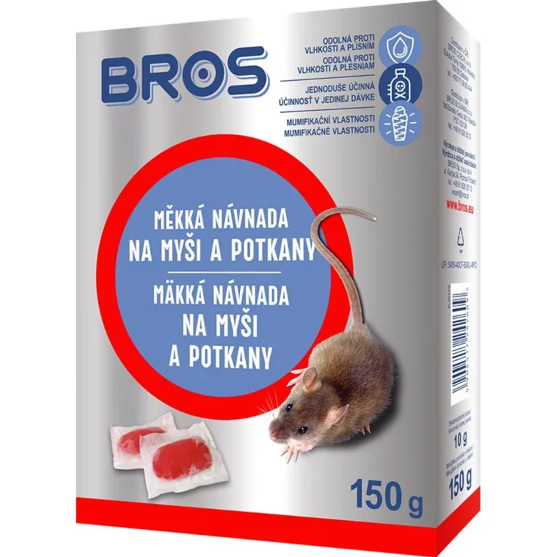 Návnada na myši a potkany Bros, mäkká, 150g