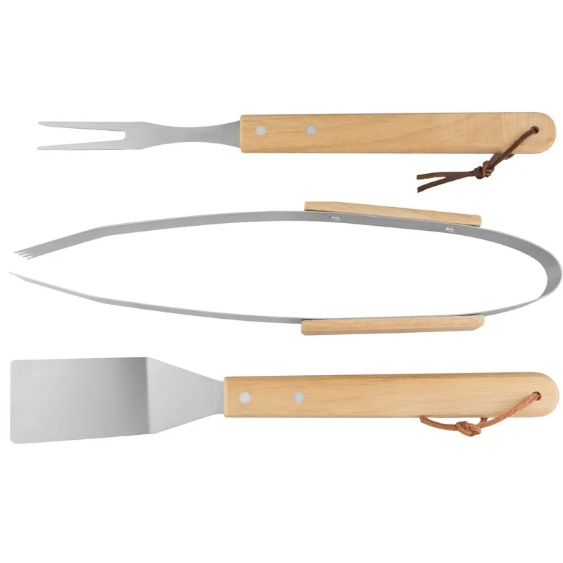 Sada náradia na grilovanie a opekanie, s drevenou rúčkou, 3-dielna