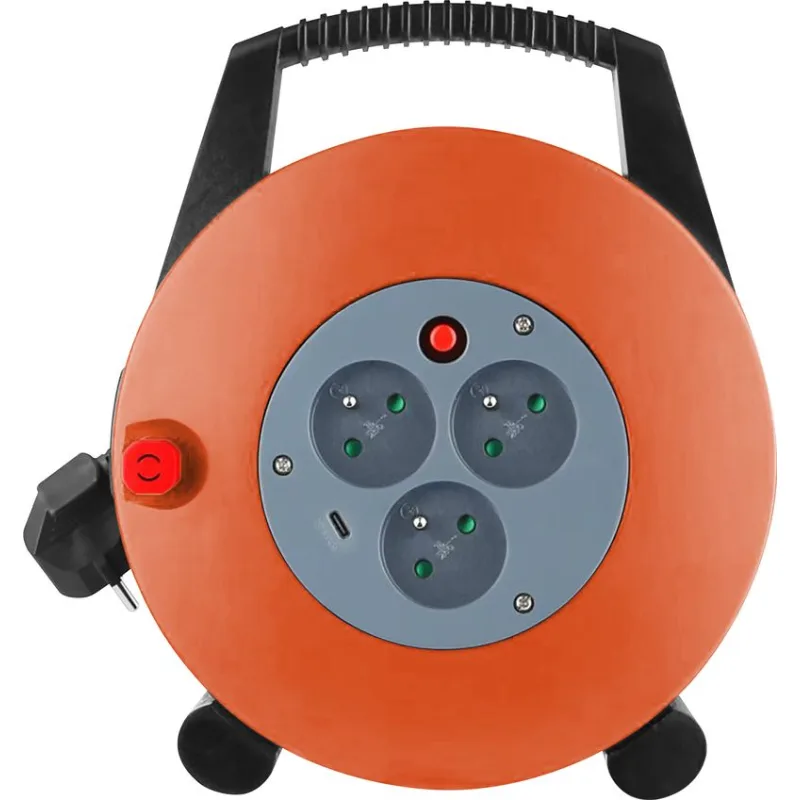 Predlžovací kábel na bubne Strend Pro, 10 m, 3x 16 A, USB-C