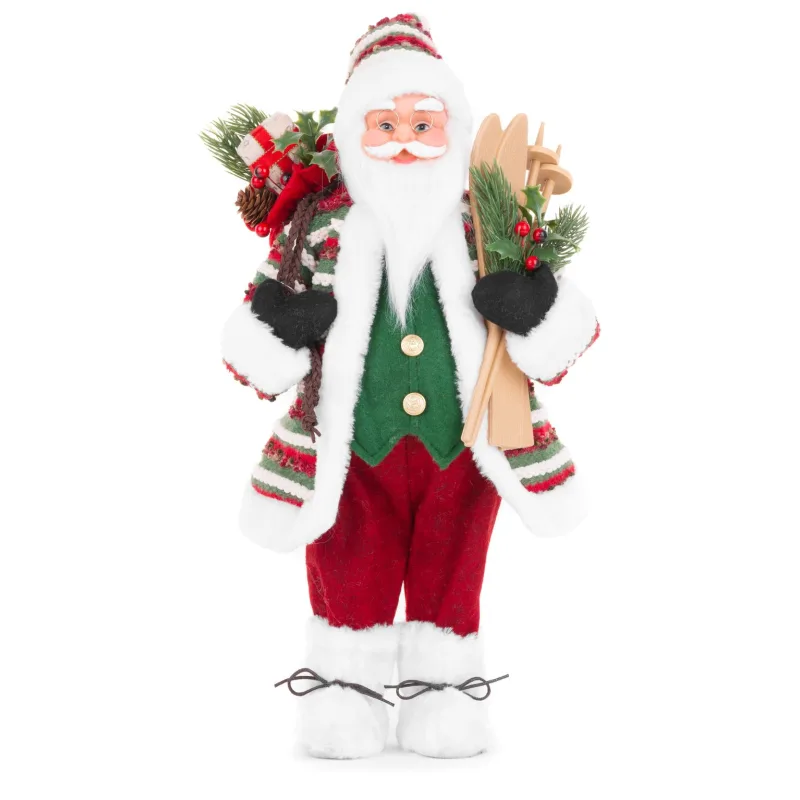 Vianočná dekorácia Santa s lyžami, 46 cm