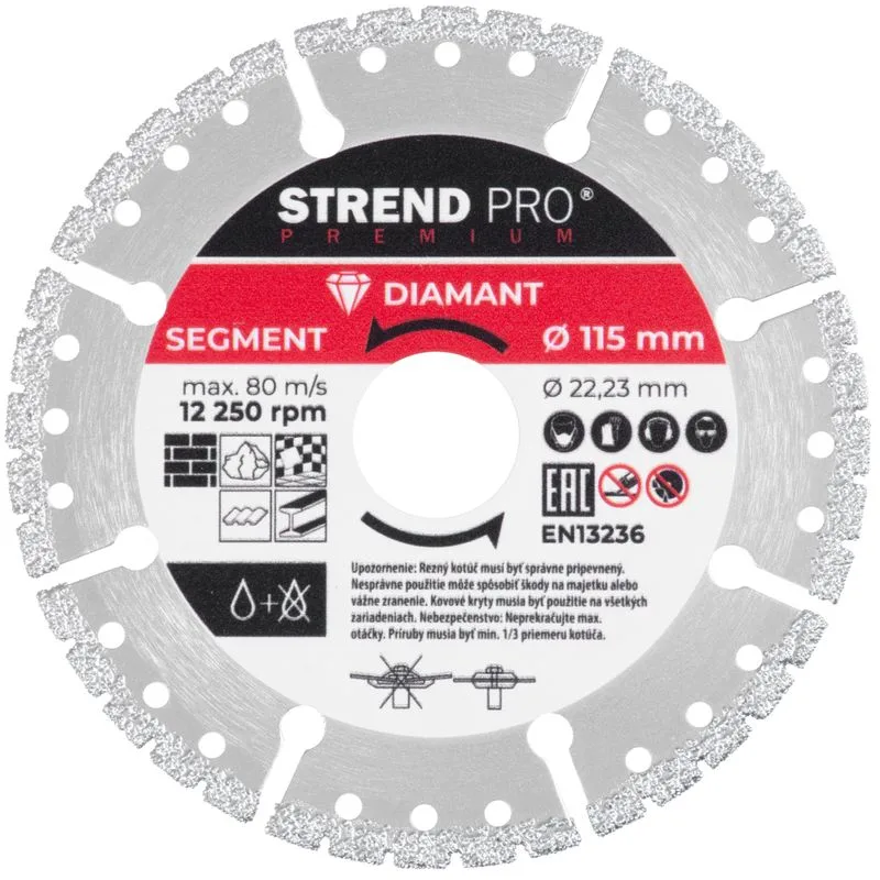 Diamantový kotúč Strend Pro Premium, Vacuum Brazed, 115 mm, rezný