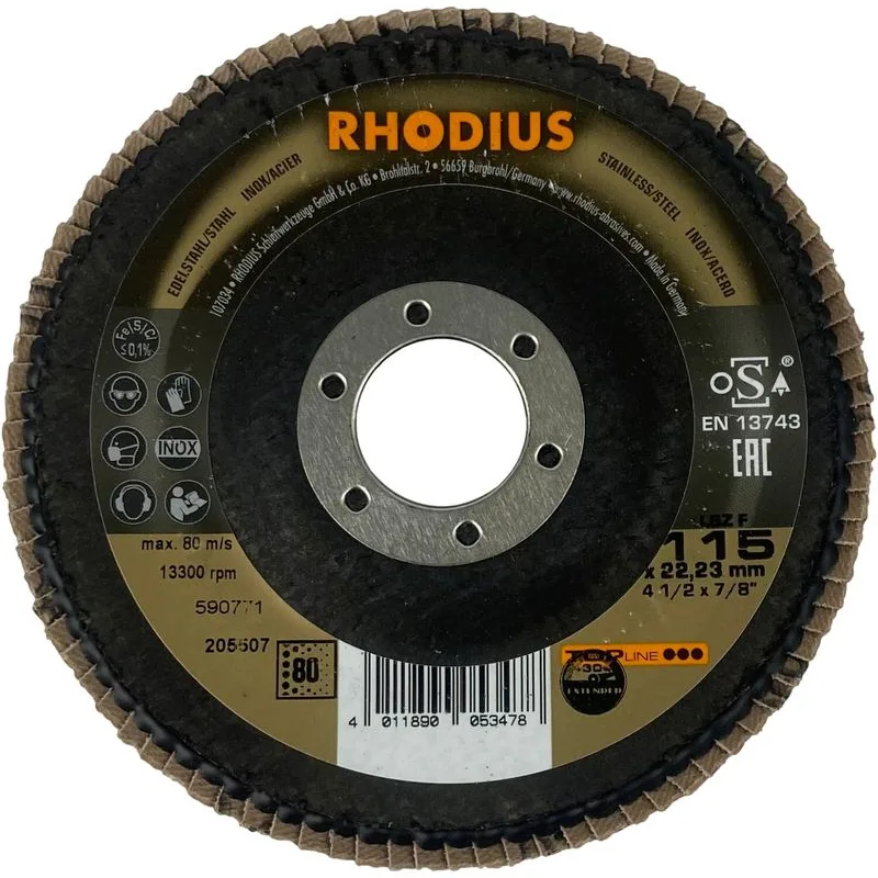 Kotúč Rhodius LSZ F, 115x22,2 mm, G080, oceľ/nerez