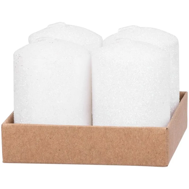 Adventné sviečky MagicHome, 4×6 cm, biele, s glitrami, balenie 4 ks