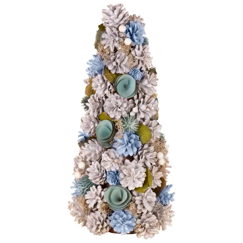 Vianočný stromček ozdobený, prírodný, modrý, 40 cm