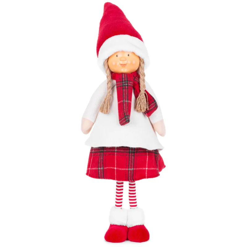 Vianočná dekorácia Dievčatko s červenou šatkou, látkové, červeno-biele, 90 cm