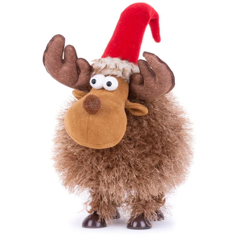 Vianočná dekorácia Sob huňatý, hnedý, látkový, 25 cm