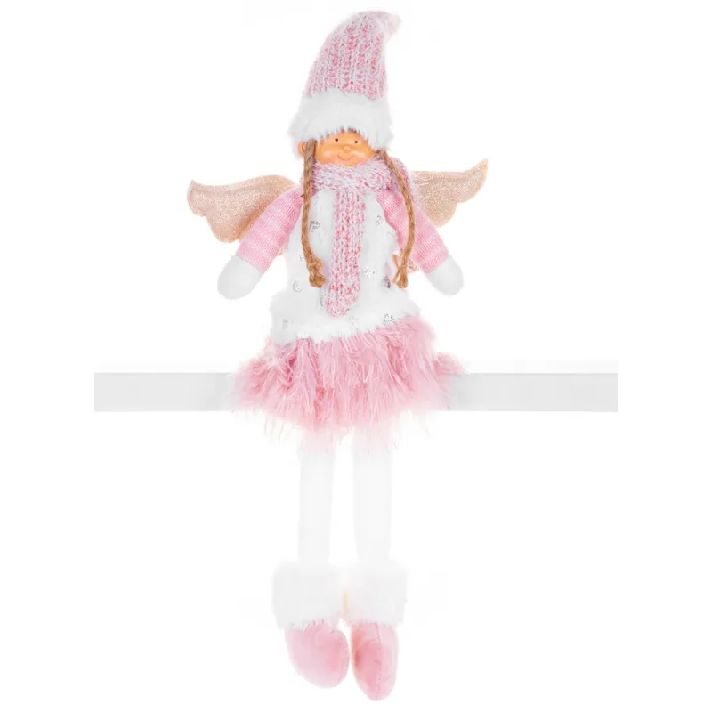 Vianočná dekorácia Anjelik s ružovou krátkou sukňou, látkový, 59 cm