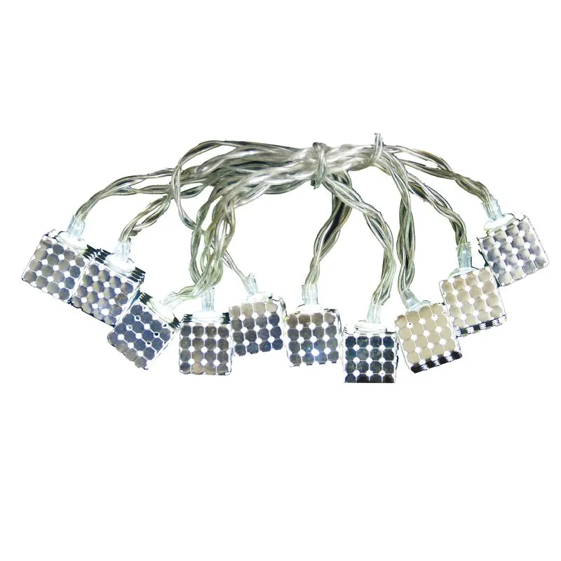 Vianočné osvetlenie reťaz Metal Cube, 10 LED, strieborná, na batérie