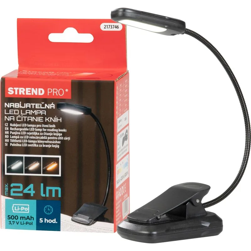 Lampa Strend Pro, knižná, LED, USB, 24 lm, 3 farebné odtiene, stmievateľná, nabíjateľná