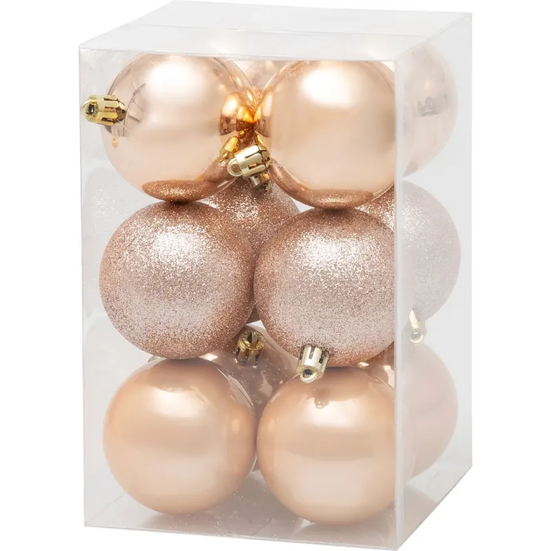 Súprava 12 ružovo-zlatých vianočných gúľ, 6 cm