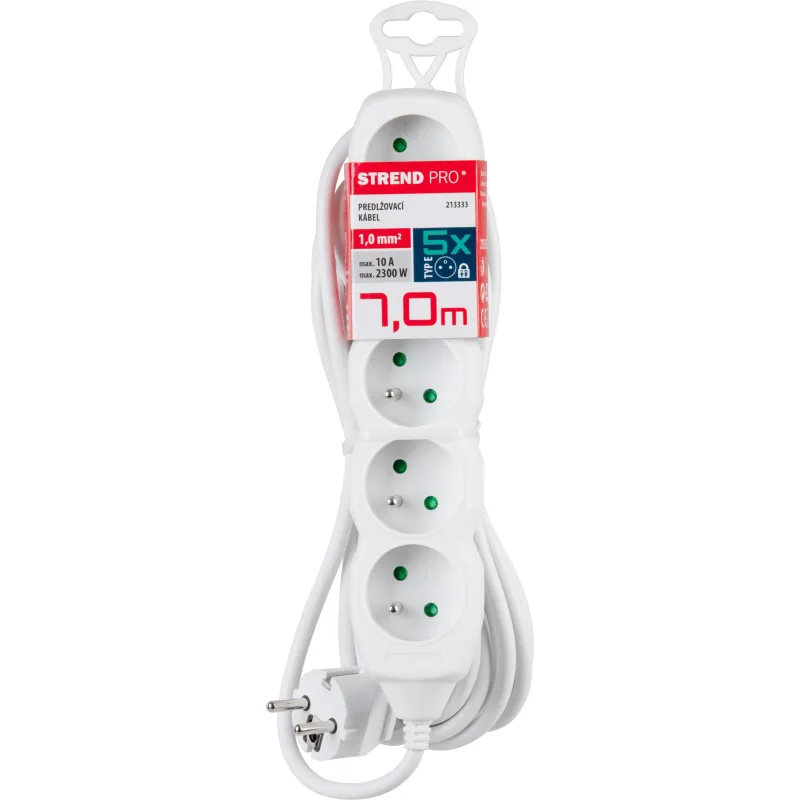 Predlžovací kábel DG-F805B 7 m, biely, 5 zásuviek