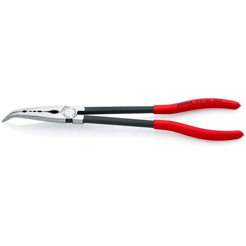 Kliešte KNIPEX 28 81 280 – 280 mm, polgulaté, zahnuté, dlhé, montážne