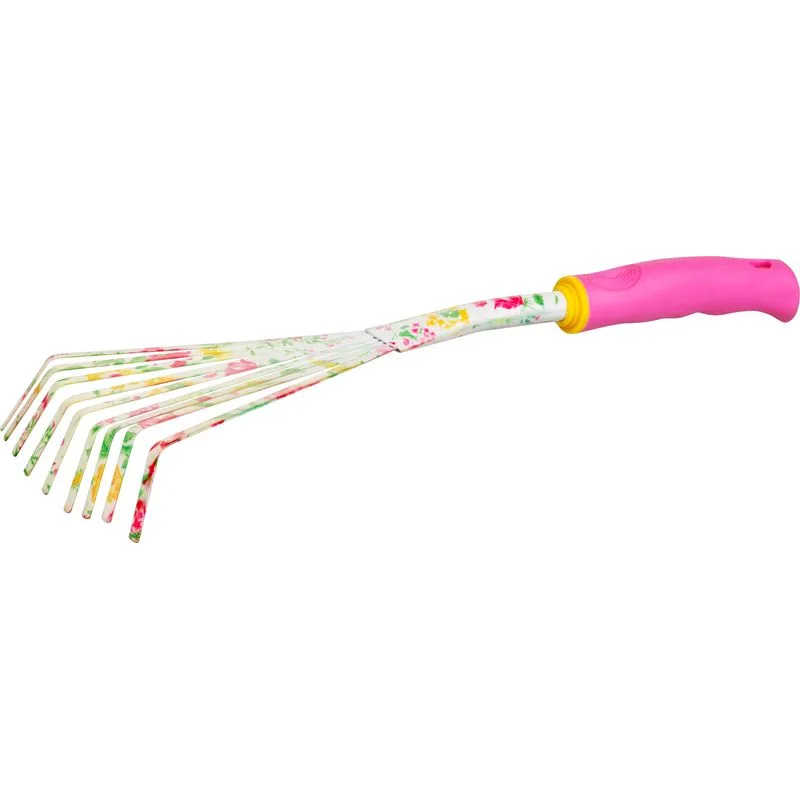 Hrabličky Strend Pro, záhradnícke, zahnuté, potlač kvetov, ružové, 9-zubé, 41x13 cm, Ladies Line