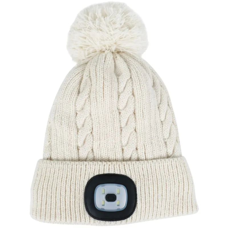 Čiapka s LED svetlom Damon biela, L, 4x SMD LED, 60 lm, s brmbolcom