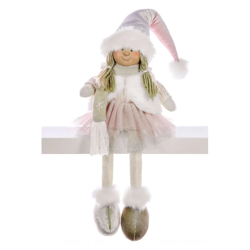 Vianočná dekorácia Dievčatko, 33 cm, v ružovej sukni