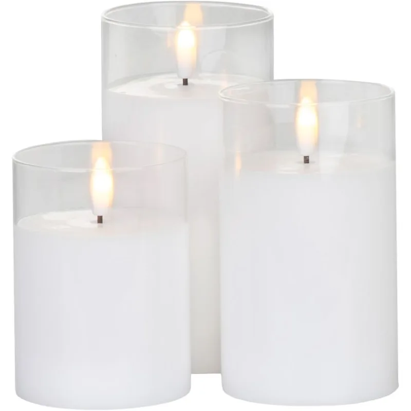 Sviečka MagicHome Vianoce, sklo, 1xLED teplá biela, 7.5x10/12.5/15 cm, 3xAAA