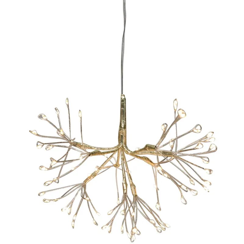 Dekorácia MagicHome Vianoce, ohňostroj, 72 LED teplá biela, jednoduché svietenie, závesná, zlatá, 25 cm