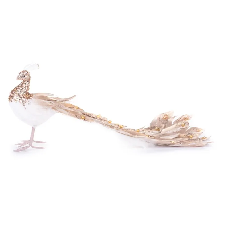 Vianočná dekorácia Páv, zlatý, páperový, 50x20x23 cm