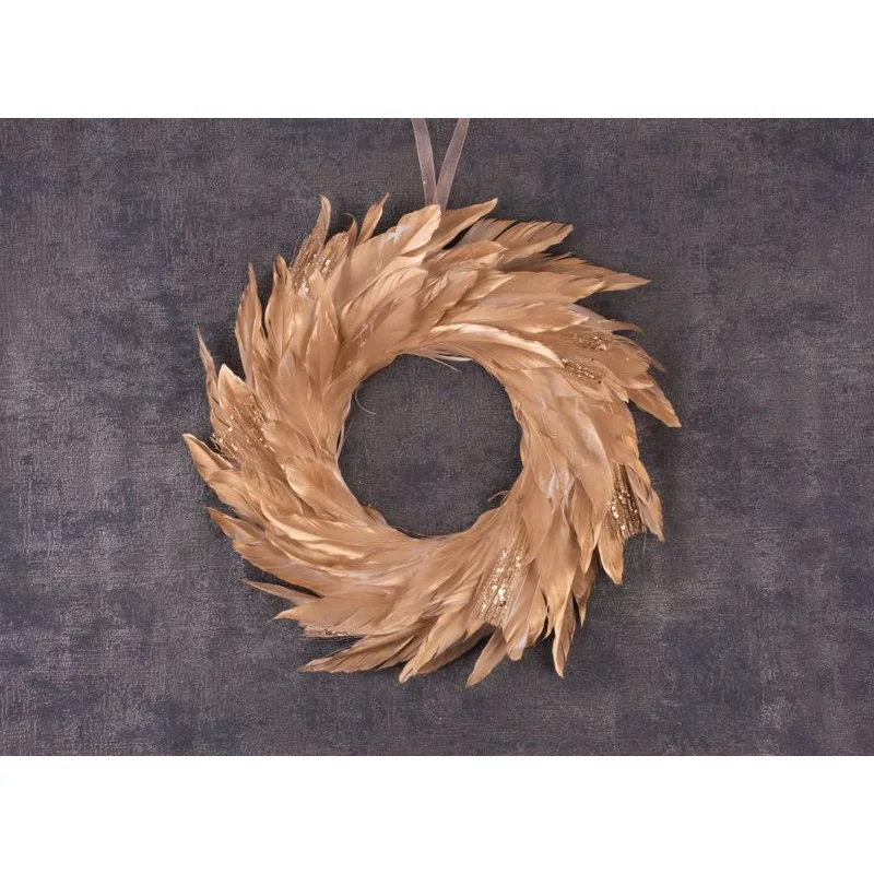 Veniec na dvere MagicHome, páperový závesný, zlatý, 35 cm