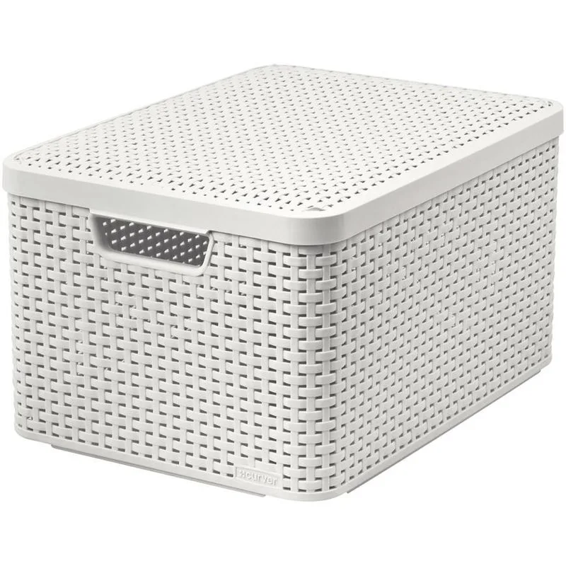 Košík s vekom Curver STYLE2 LID L, krémový, 45x25x33 cm