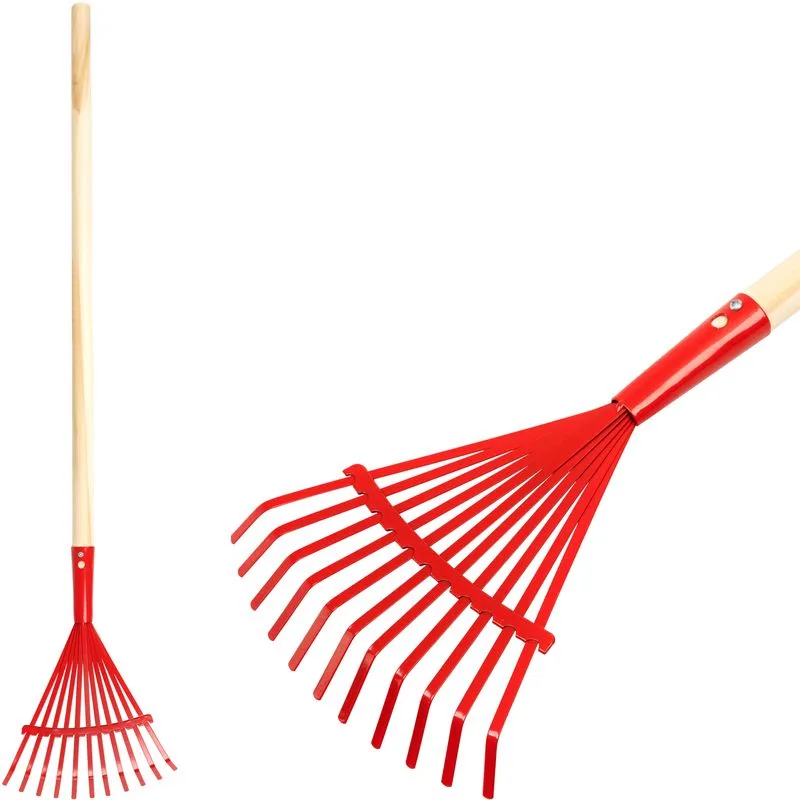 Detské hrable na lístie, 11 lamelové, drevená násada, 900 mm