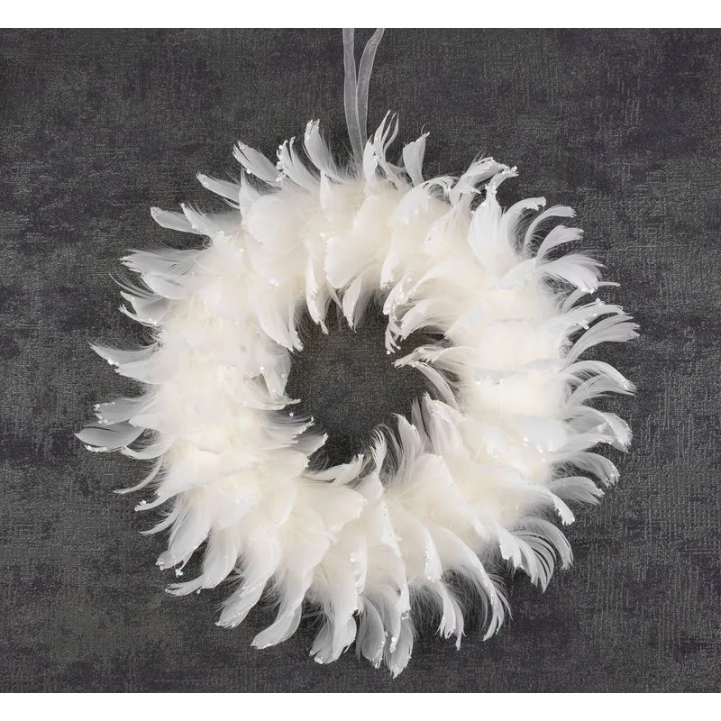 Veniec na dvere MagicHome, páperový závesný, biely, 35 cm