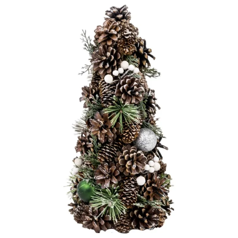 Vianočný stromček prírodný, so zelenými guľami, 47 cm