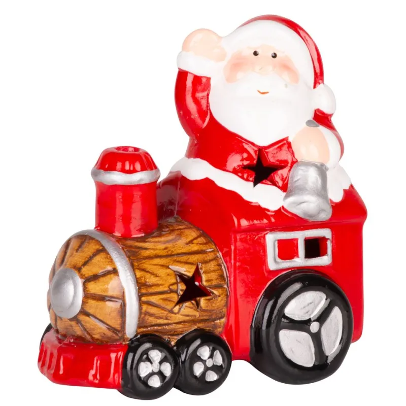 Vianočná dekorácia Santa s vláčikom, LED, terakota, 10,7 cm