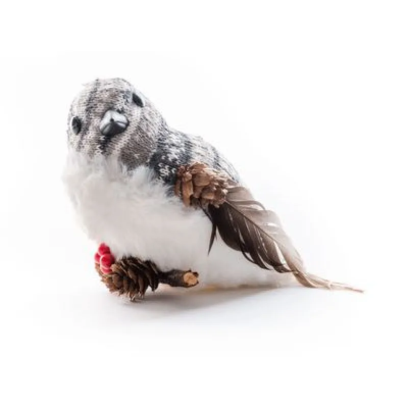 Vianočná dekorácia Vtáčik, 15x10x12,5 cm, bielo-sivý, páperový