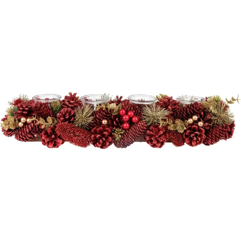 Ikebana MagicHome, prírodná, červená, adventná, 50x16x9 cm