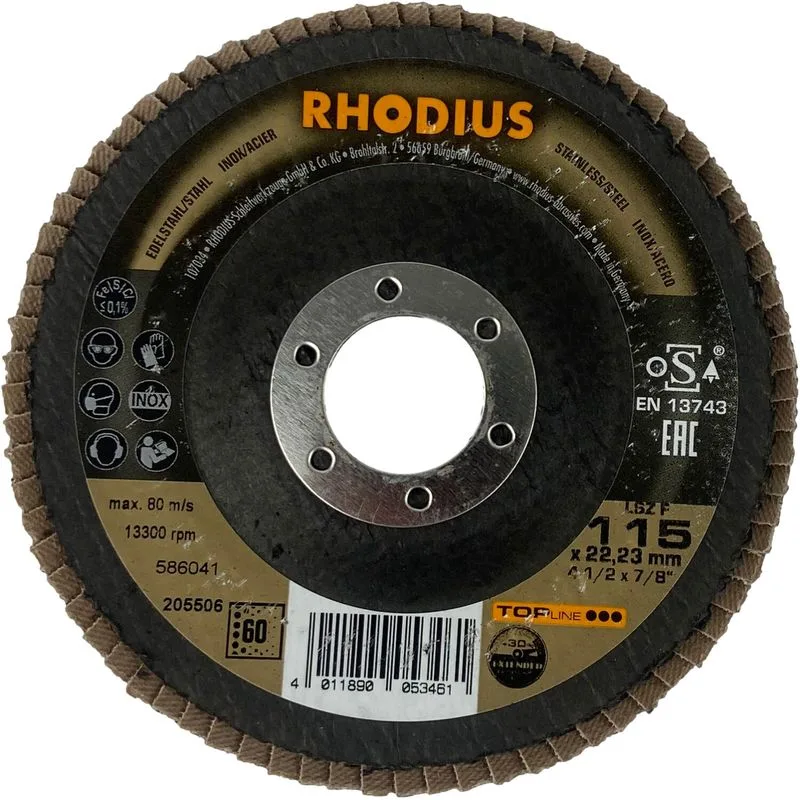 Kotúč Rhodius LSZ F, 115x22,2 mm, G060, oceľ/nerez