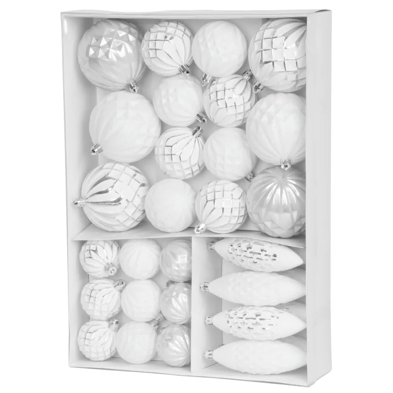 Vianočné ozdoby na stromček sada, 31 ks, 5-6-8-12 cm, bielo-strieborné