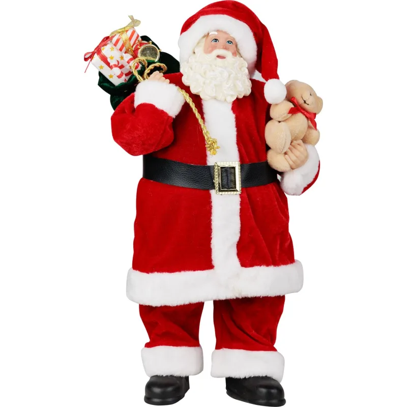 Vianočná dekorácia Santa s darčekmi a medvedíkom, červený, 46 cm