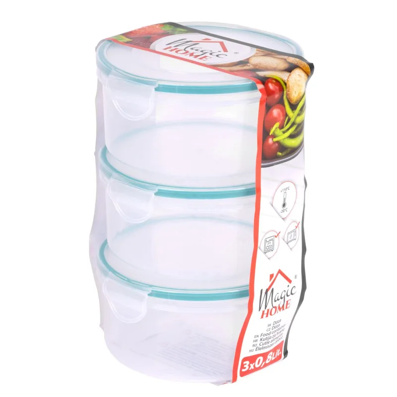 MagicHome Dóza Lunchbox R808, 3x0,8 l, sada 3 ks, okrúhle, Clip