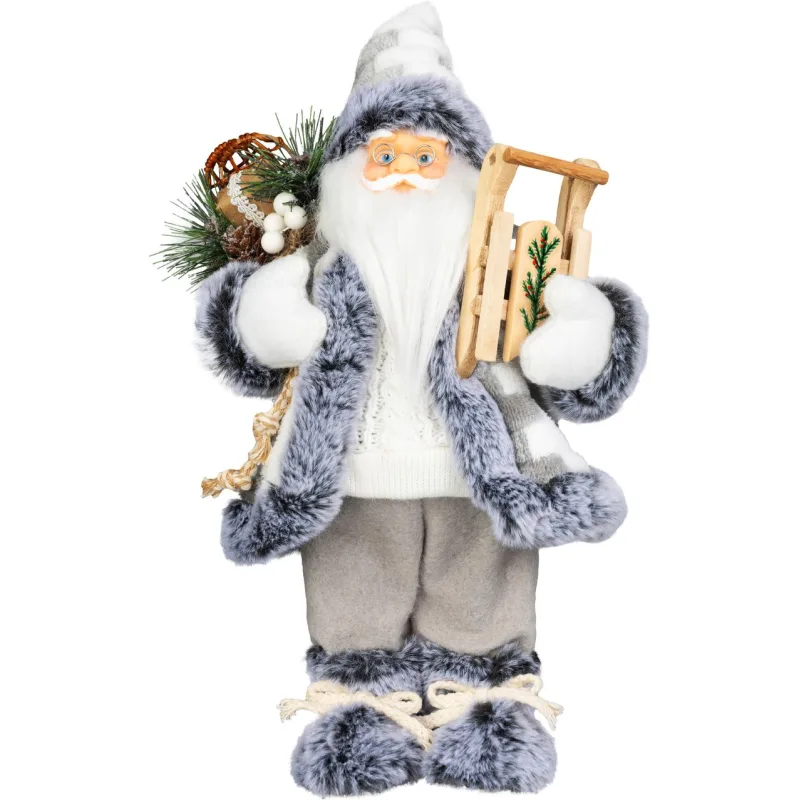 Vianočná dekorácia Santa, biely-šedý, 45 cm