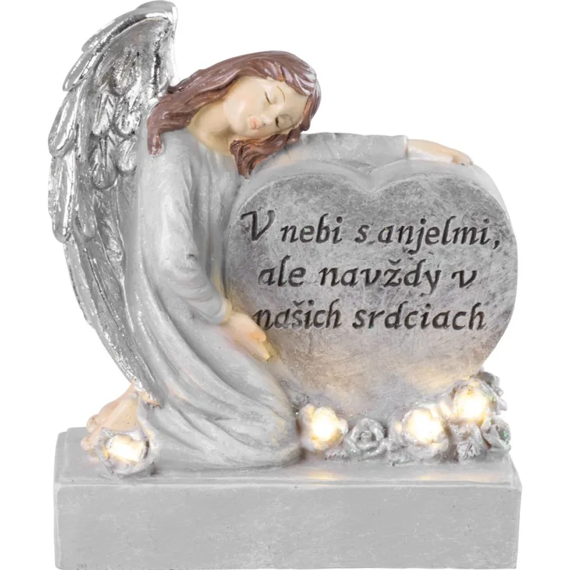 Dekorácia na hrob Anjel so srdcom, polyresin, solar, 17,5x9,5x20 cm
